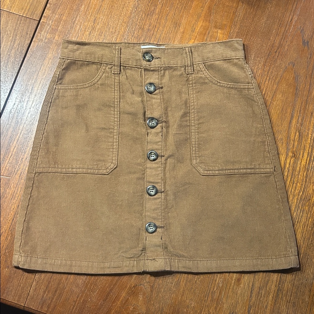 Kensie Jeans Button-Front Corduroy Skirt in Brown